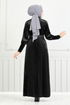 Riemen Stein Samt Abendkleid 3067EFY931-M Schwarz - Thumbnail