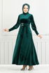 Riemen Stein Samt Abendkleid 3067EFY931-M Smaragde - Thumbnail