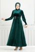 Riemen Stein Samt Abendkleid 3067EFY931-M Smaragde - Thumbnail