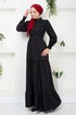 Rock Rüschen Flachs Kleid 4719ZNK903-M Schwarz - Thumbnail