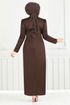 Rose Detail Stylish Dress 0401ALG1079-M Coffee - Thumbnail