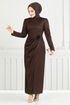 Rose Detail Stylish Dress 0401ALG1079-M Coffee - Thumbnail