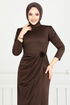 Rose Detail Stylish Dress 0401ALG1079-M Coffee - Thumbnail
