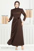 Rose Detail Stylish Dress 0401ALG1079-M Coffee - Thumbnail
