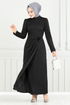Rose Details Stylish Kleid 0401ALG1079-M Schwarz - Thumbnail