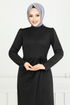 Rose Details Stylish Kleid 0401ALG1079-M Schwarz - Thumbnail