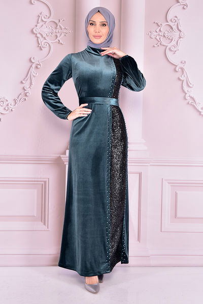 ASM - Samt Abendkleid Anthrazit ASM2525