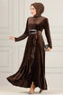 Samt Abendkleid ASM2634 Braun - Thumbnail