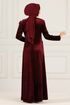 Samt Abendkleid ASM2640 Bordeaux - Thumbnail