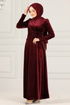 Samt Abendkleid ASM2640 Bordeaux - Thumbnail