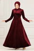 Samt Abendkleid ASM2640 Bordeaux - Thumbnail