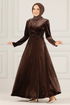 Samt Abendkleid ASM2640 Braun - Thumbnail