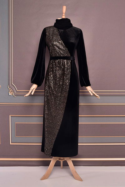 ASM - Samt Abendkleid Schwarz ASM2536