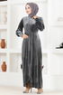 Samt Kleid Anthrazit ASM2533 - Thumbnail