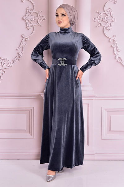 EFY - Samt Kleid Anthrazit EFY30070
