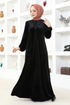 Samt Kleid ASM2635 Dunkel Schwarz - Thumbnail