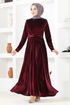 Samt Kleid ASM2653 Bordeaux - Thumbnail