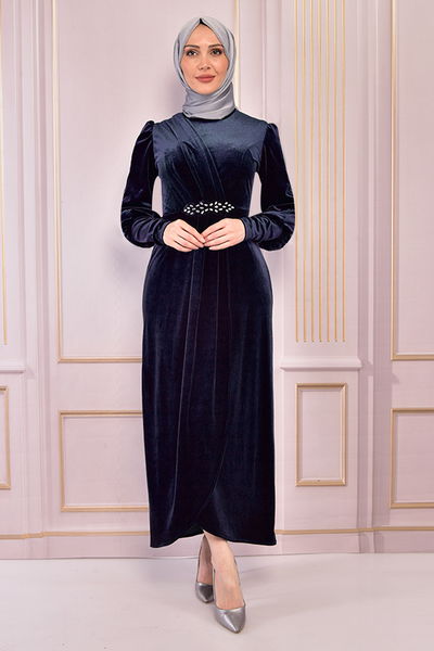 ASM - Samt Kleid Dunkelblau ASM2533