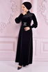 Samt Kleid Schwarz EFY30070 - Thumbnail