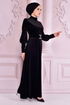 Samt Kleid Schwarz EFY30070 - Thumbnail
