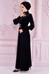 Samt Kleid Schwarz EFY30070 - Thumbnail
