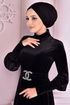 Samt Kleid Schwarz EFY30070 - Thumbnail