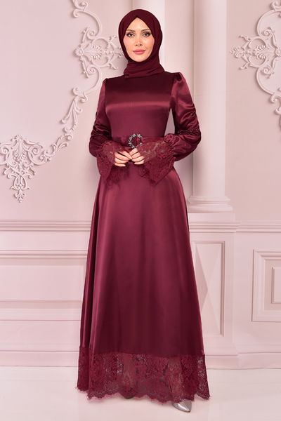 END - Satin Abendkleid Bordeaux END5513