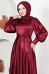 Satin Abendkleid END5543 Bordeaux - Thumbnail