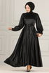 Satin Abendkleid END5543 Schwarz - Thumbnail