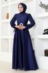 Satin Abendkleid LPN54133 Dunkelblau - Thumbnail