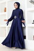 Satin Abendkleid LPN54133 Dunkelblau - Thumbnail