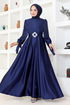 Satin Abendkleid LPN54133 Dunkelblau - Thumbnail