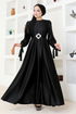 Satin Abendkleid LPN54133 Schwarz - Thumbnail