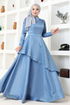 Satin Abendkleid MDY4958 Blau - Thumbnail