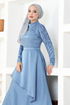 Satin Abendkleid MDY4958 Blau - Thumbnail