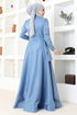 Satin Abendkleid MDY4958 Blau - Thumbnail