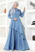 Satin Abendkleid MDY4958 Blau - Thumbnail