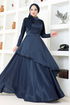 Satin Abendkleid MDY4958 Dunkelblau - Thumbnail