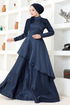 Satin Abendkleid MDY4958 Dunkelblau - Thumbnail