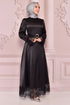 Satin Abendkleid Schwarz END5513 - Thumbnail