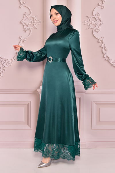 END - Satin Abendkleid Smaragde END5513