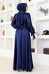 Satin Evening dress LPN54133 Navy blue - Thumbnail