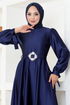 Satin Evening dress LPN54133 Navy blue - Thumbnail