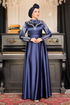 Satin Evening dress LPN6032 Navy blue - Thumbnail