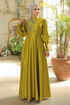 Satin Evening dress LPN6041 Oil Green - Thumbnail