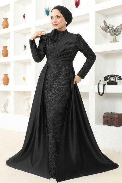 MSL - الساتان فستان سهرة إم إس إل 6429 أسود