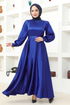 Satiné Robe de soirée FIN5543 Bleu - Thumbnail