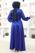 Satiné Robe de soirée FIN5543 Bleu - Thumbnail