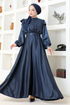 Satiné Robe de soirée FIN5578 Bleu marine - Thumbnail