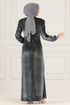 Scaly Velvet Evening dress ASM2638 Anthracite - Thumbnail